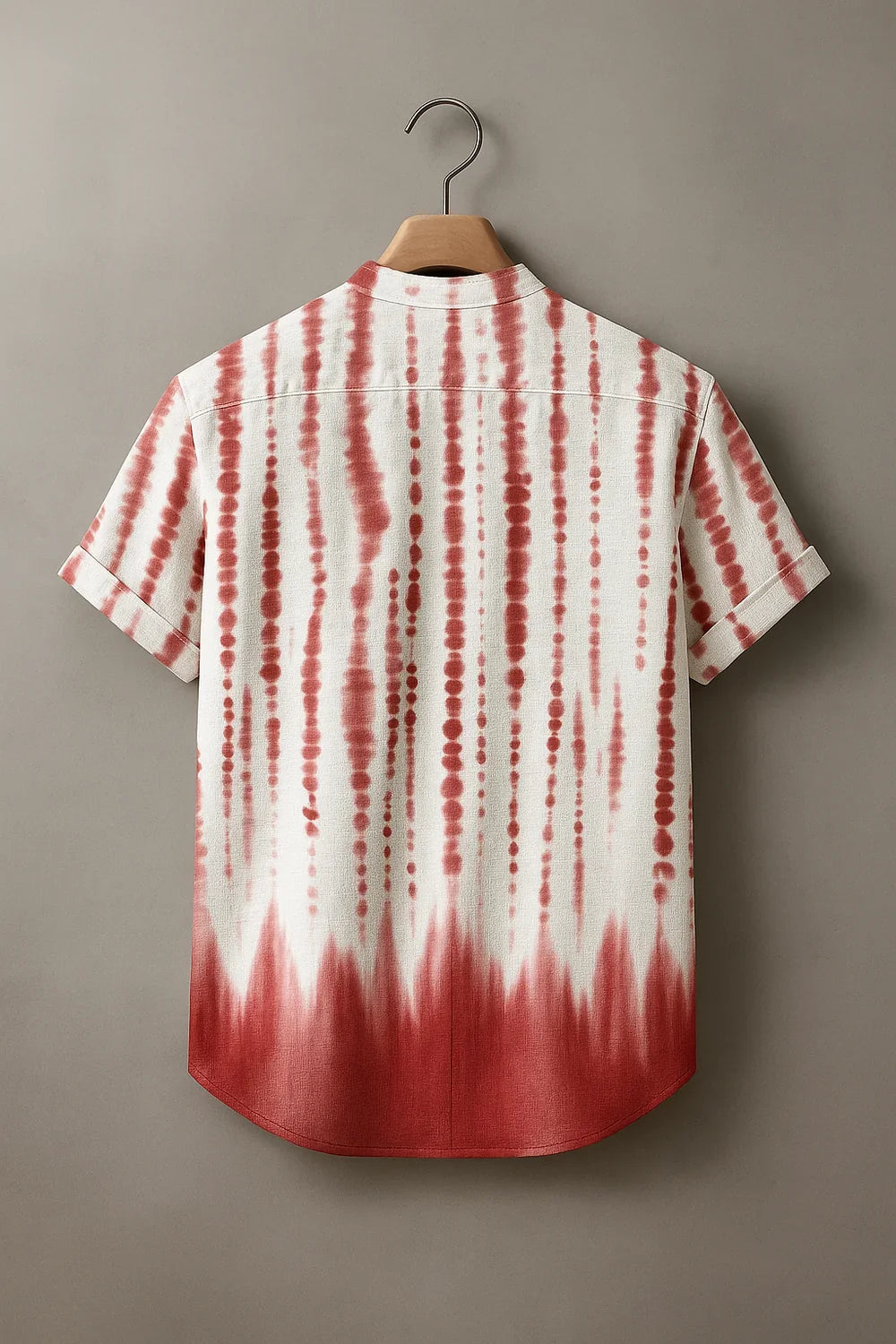 Men's Red & White Tie-Dye Printed Mandarin Collar Half Sleeve Casual Shirt