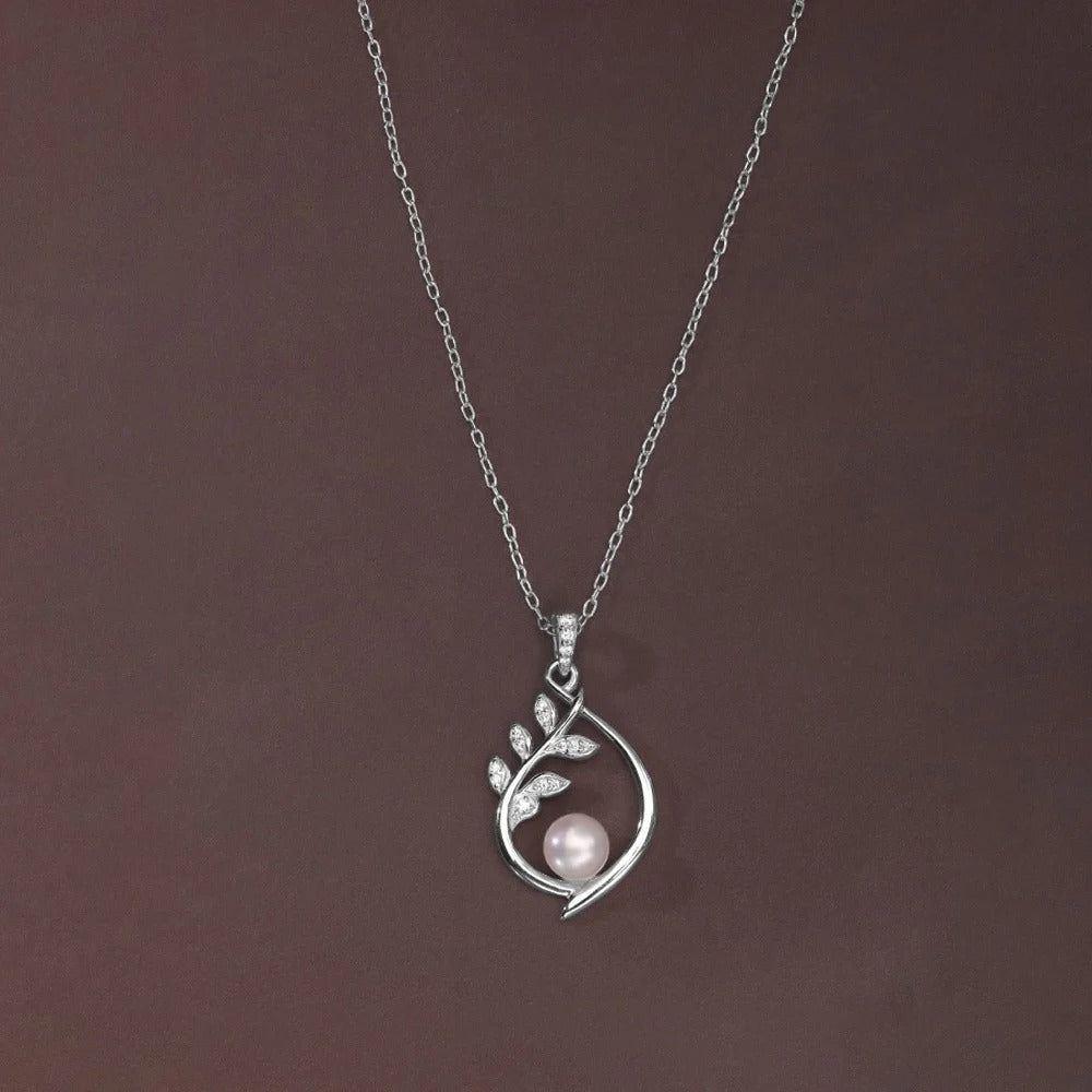 Elegant Leaf Pearl Pendant Necklace for Women | Premium Silver Finish