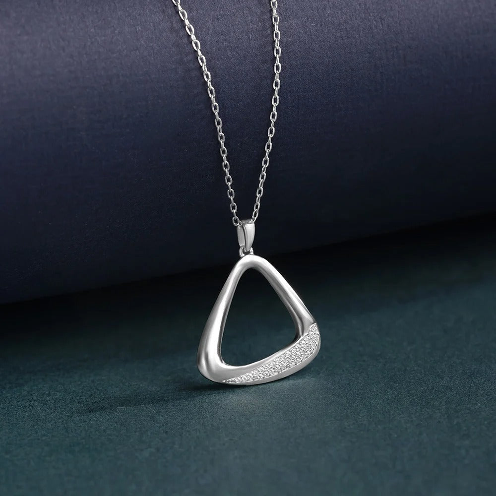 Modern Geometric Triangle Crystal Pendant Necklace for Women | Premium Silver Finish