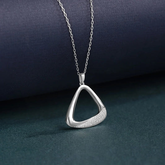 Modern Geometric Triangle Crystal Pendant Necklace for Women | Premium Silver Finish