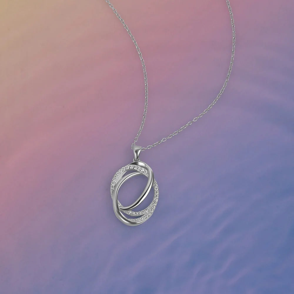 Elegant Double Loop Crystal Pendant Necklace for Women | Premium Silver Finish