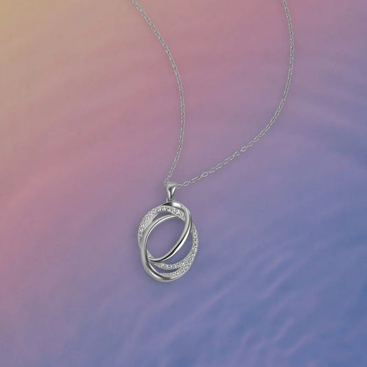 Elegant Double Loop Crystal Pendant Necklace for Women | Premium Silver Finish