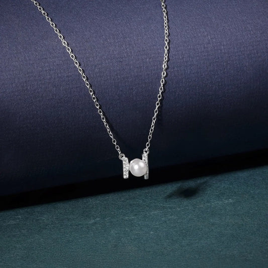 Elegant Pearl Crystal Bar Pendant Necklace for Women | Premium Silver Finish