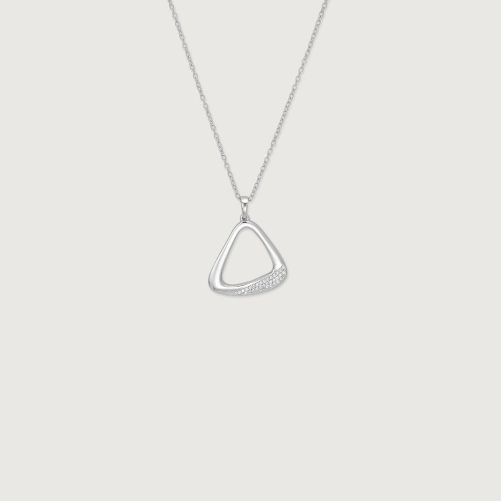 Modern Geometric Triangle Crystal Pendant Necklace for Women | Premium Silver Finish