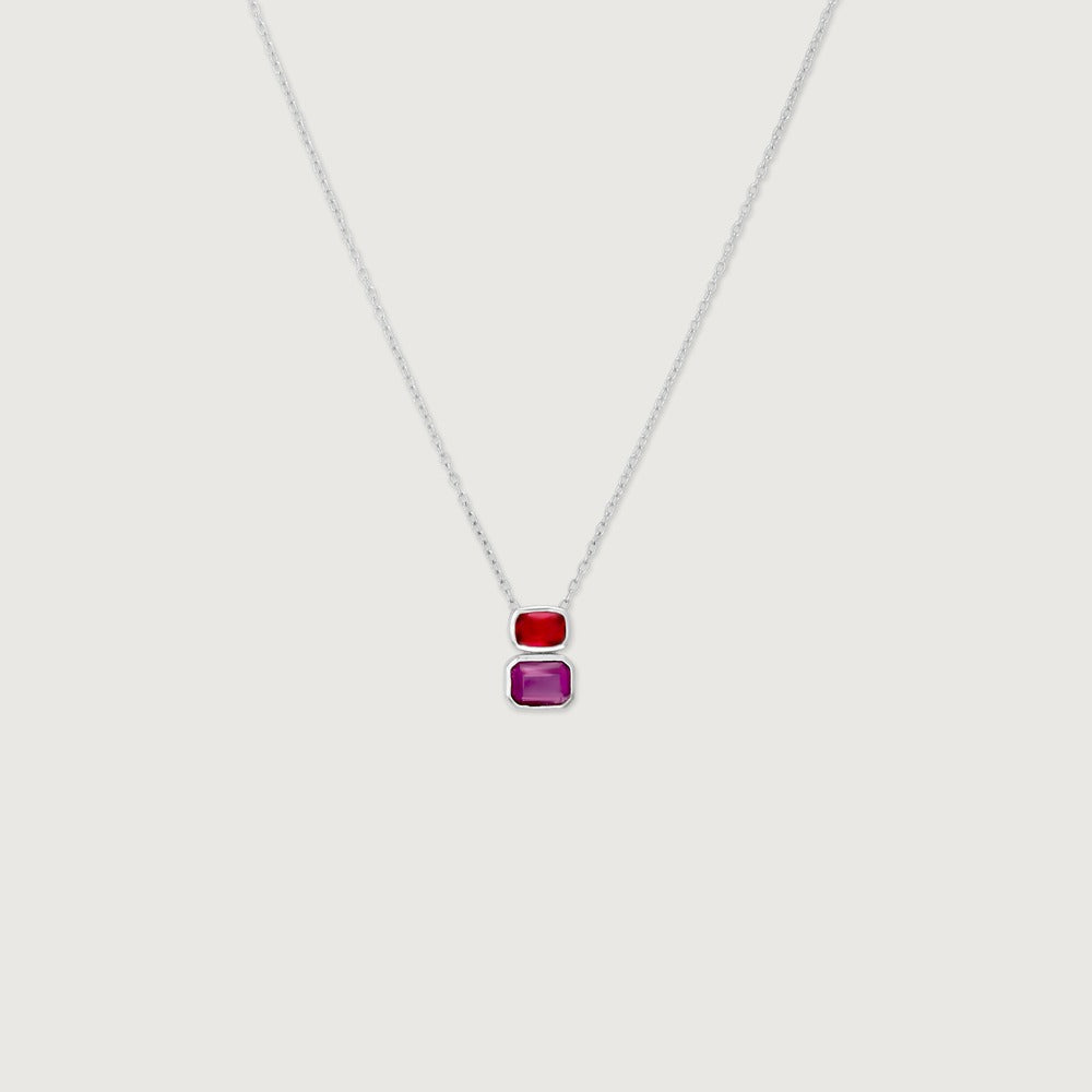 Elegant Dual Gemstone Crystal Pendant Necklace for Women | Premium Silver Finish