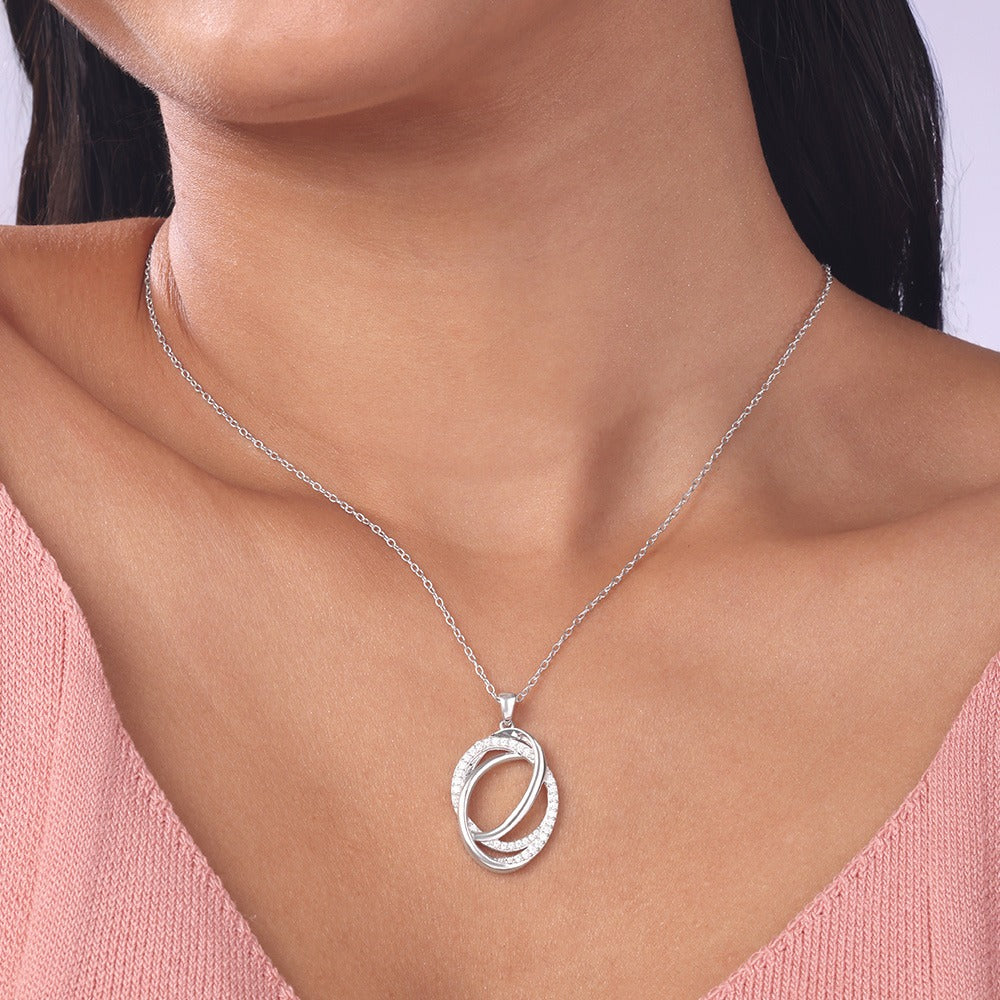 Elegant Double Loop Crystal Pendant Necklace for Women | Premium Silver Finish