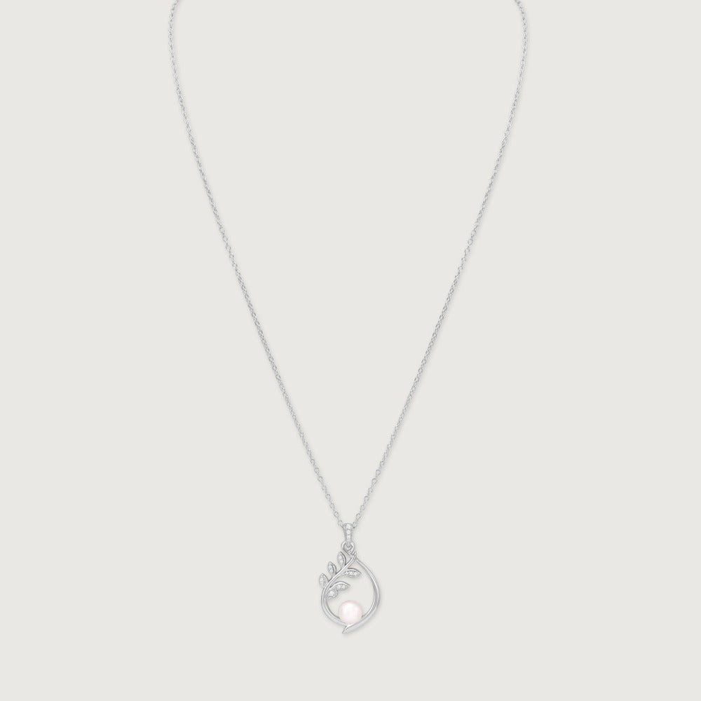 Elegant Leaf Pearl Pendant Necklace for Women | Premium Silver Finish