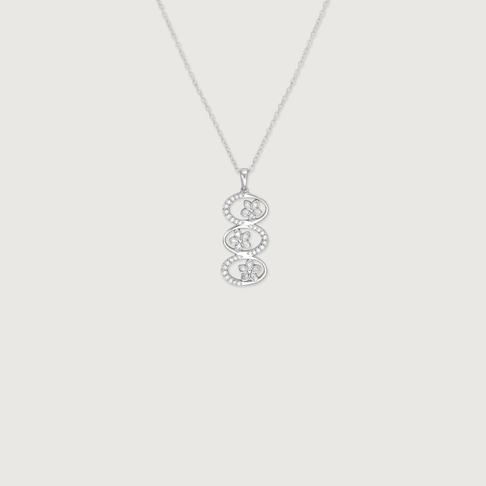Elegant Triple Floral Crystal Pendant Necklace for Women | Premium Silver Finish
