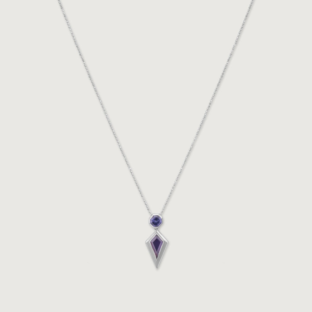 Elegant Purple Crystal Geometric Pendant Necklace for Women | Premium Silver Finish