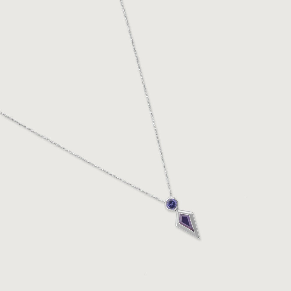 Elegant Purple Crystal Geometric Pendant Necklace for Women | Premium Silver Finish
