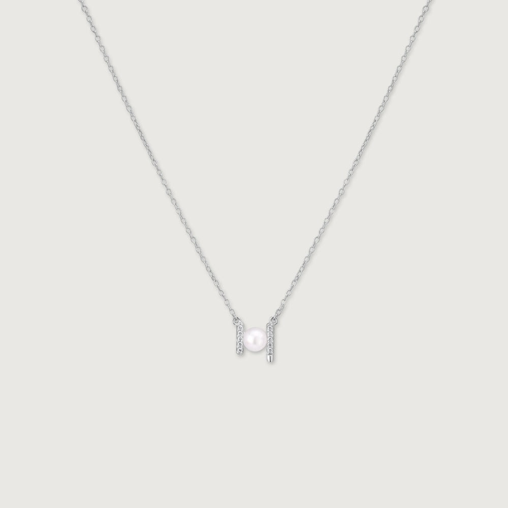 Elegant Pearl Crystal Bar Pendant Necklace for Women | Premium Silver Finish